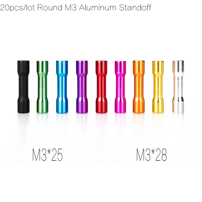 Separador de aluminio redondo para MARCO DE Dron de carreras, Perno de aleación espaciador para FPV, M3 * 25 M3 * 28 25MM 28MM, 20 unids/lote