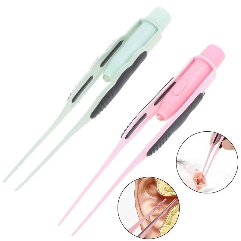 1PCS Professional Stainless Steel Ear Forceps Makeup LED Light Slant Tip Hair Removal Eyelashes Eyebrow Tweezers Makeup Tool