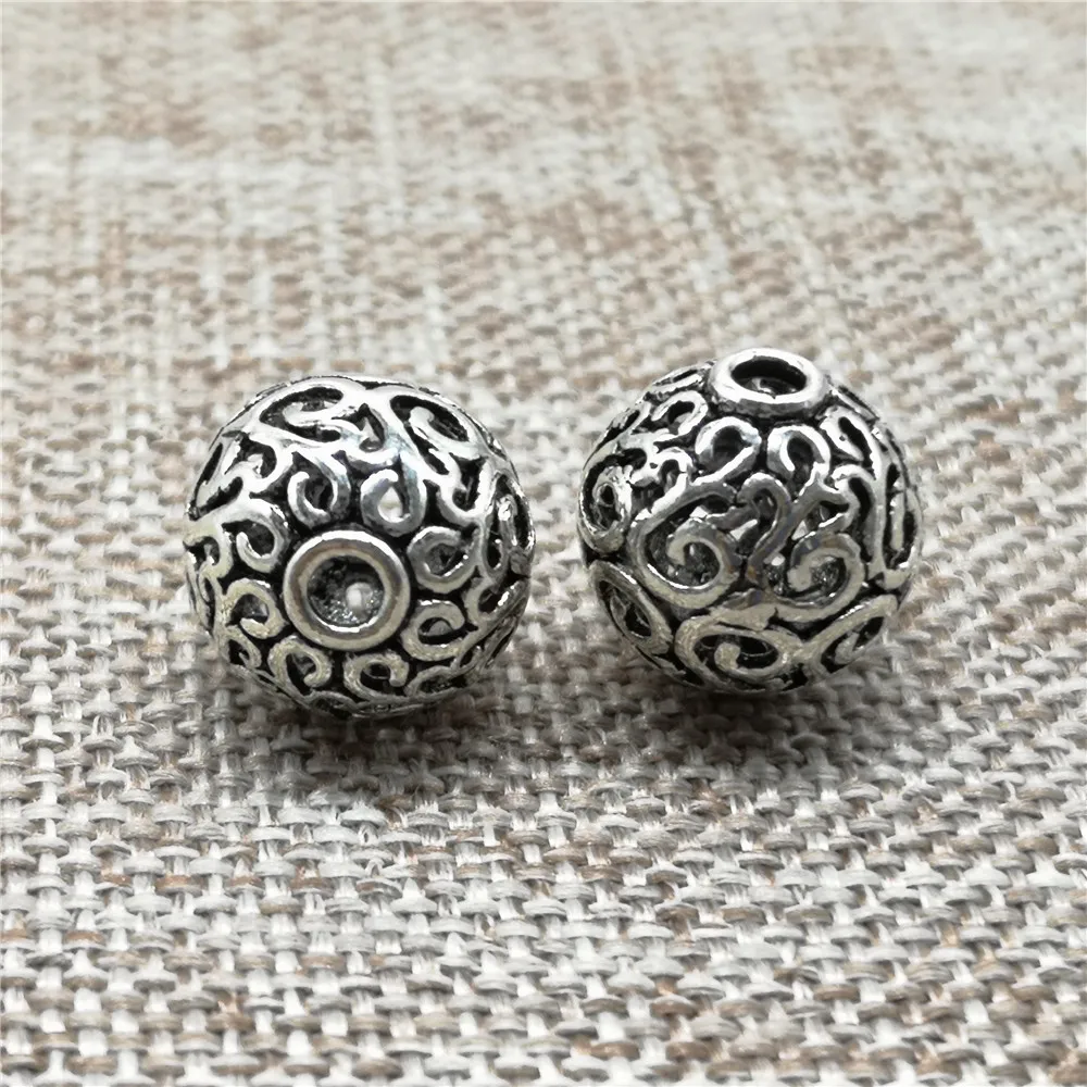 1 Piece of 925 Sterling Silver Hollow Spiral Round Beads 12mm for Bracelet Necklace