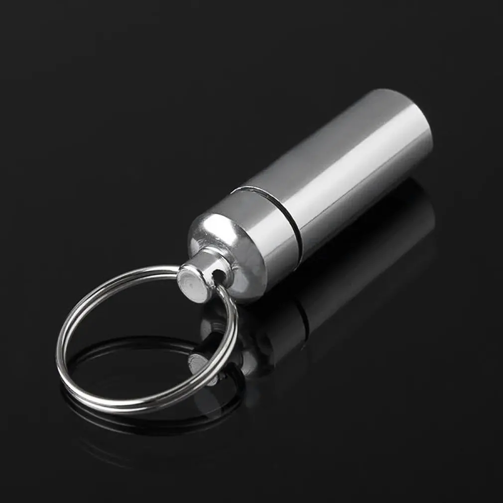 Mini Portable Waterproof Aluminum Silver Pill Box Case Bottle Cache Drug Holder Container With Key-Chain Key Holder