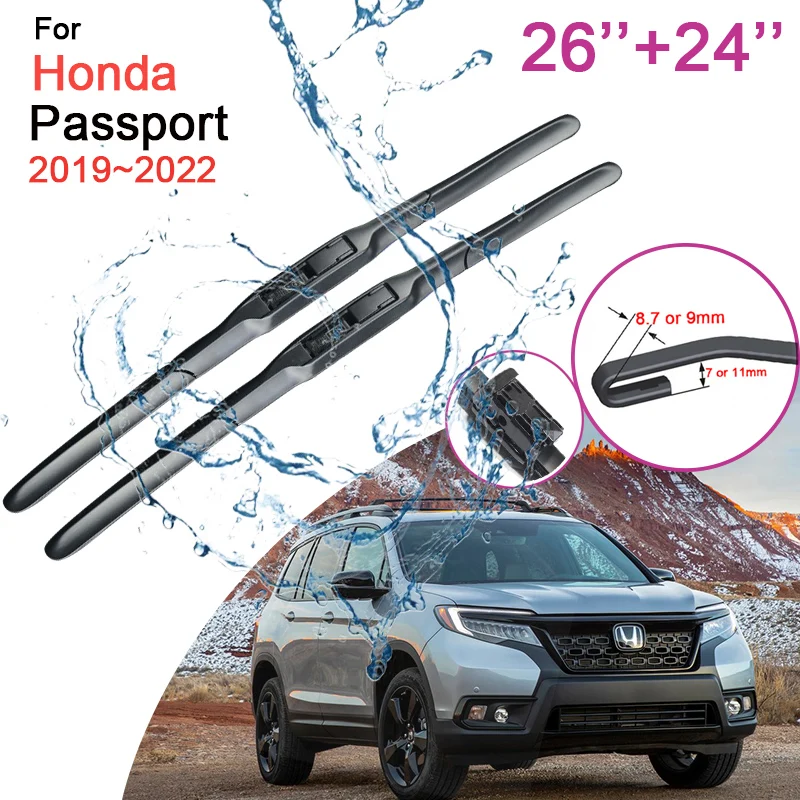 Car Front Windshield Wiper Blades for Honda Passport YF7 YF8 2019 2020 2021 2022 Two Frameless Rubber Snow Scraping Accessories