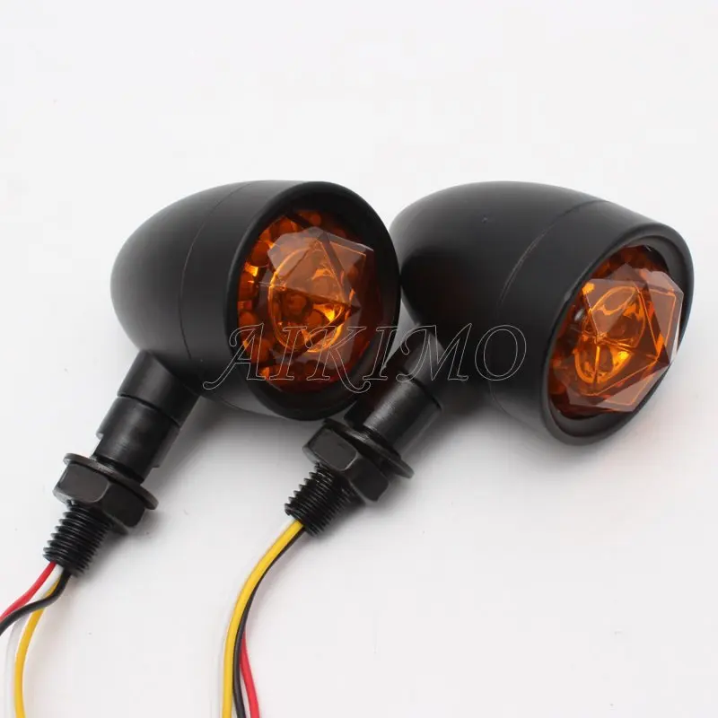 Motorcycle Black Amber Diamond Style Lens LED Turn Signal Light Blinker 10mm for Harley Electra Glide Bobber Chopper