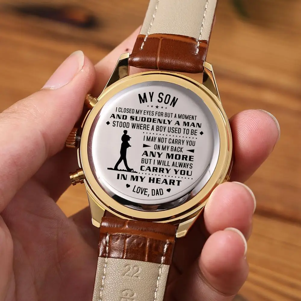 

"Dad To My Son Stainless Steel Engraved Watches Calendar 24-hours Seconds Dail Analog Men Watches Fashion Luxury Gifts "