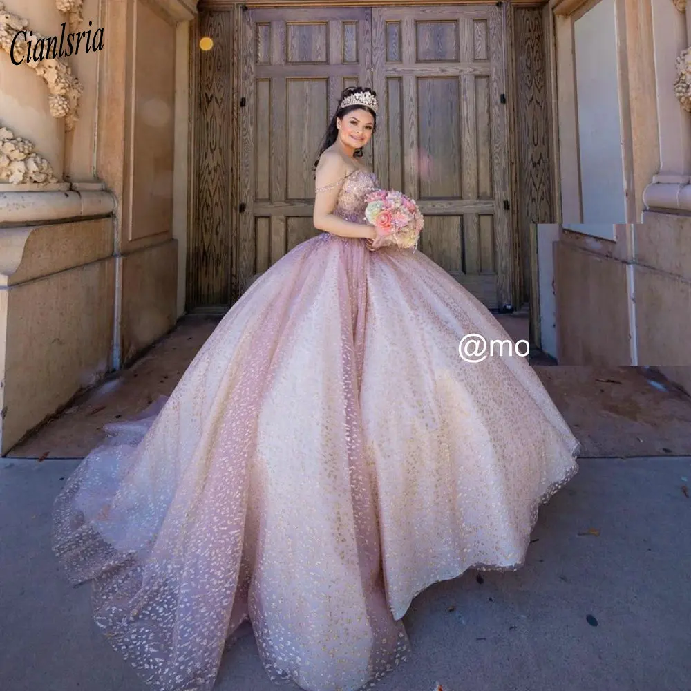 Sparkly cristal tule miçangas vestido de baile quinceanera vestidos sem mangas cinta de espaguete doce brilhante 16 vestido de baile vestido de festa