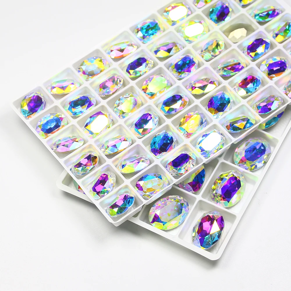 AB Oval Stones Crystals K9 Glass Pedreria Rhinestone Applicator Strass Diamond For Clothes DIY Crafts Art Nail Shoes Bag 3002