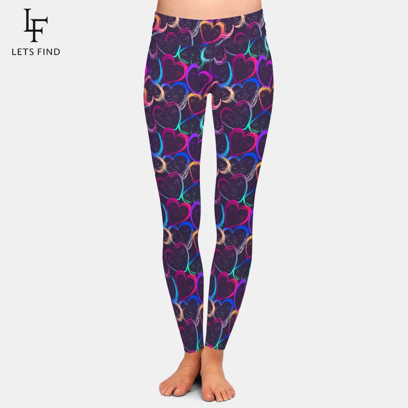 LETSFIND 2021 Valentines Day Womens Slim Leggings Colorful Hearts Print High Waist  Comfortable Fitness Leggings