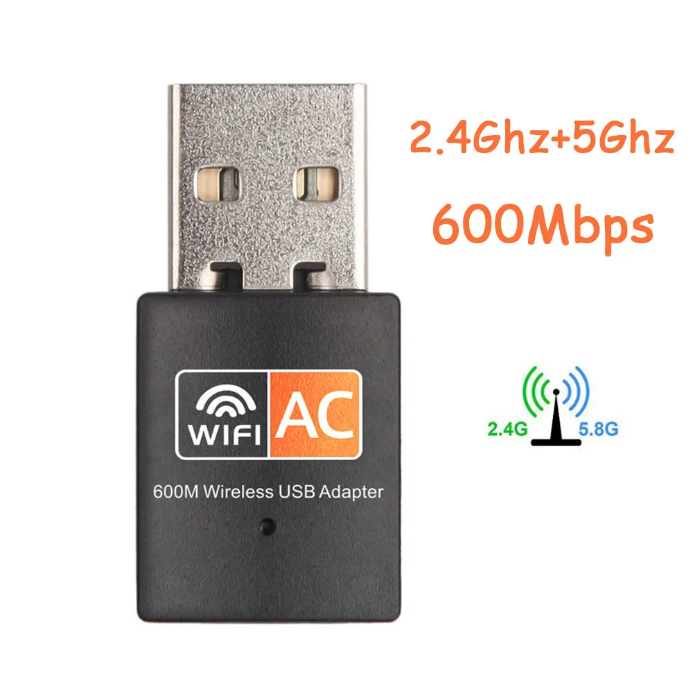 Mini Receptor De Cartão De Rede De Computador Sem Fio, USB Adaptador WiFi, Antena de Banda Dupla, 600Mbps, 2.4G, 5G, 802.11B, N, G, AC