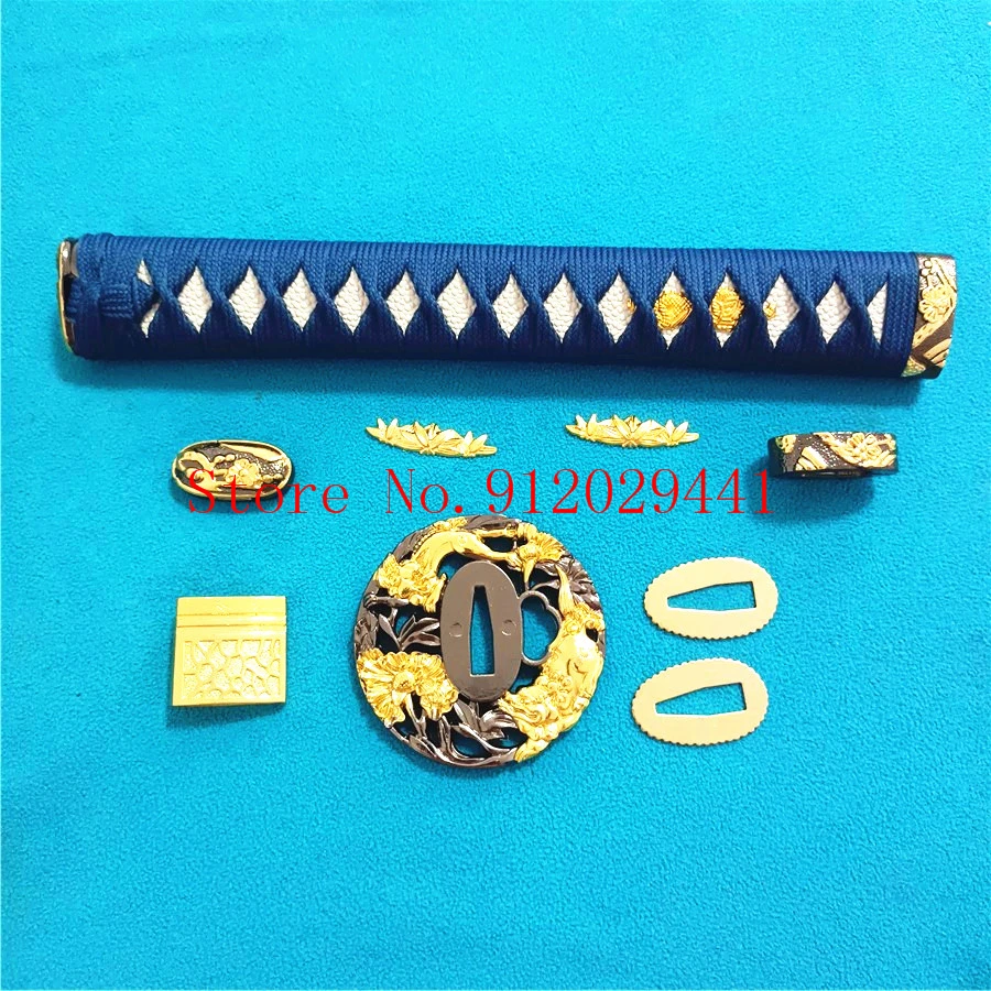Japanese Samurai Sword Katana/Wakizashi/Tanto Guard Accessory Set Kirsite Tsuba+Menuki+Fuchi+Kashira+26cm Handle+Habaki+Seppa