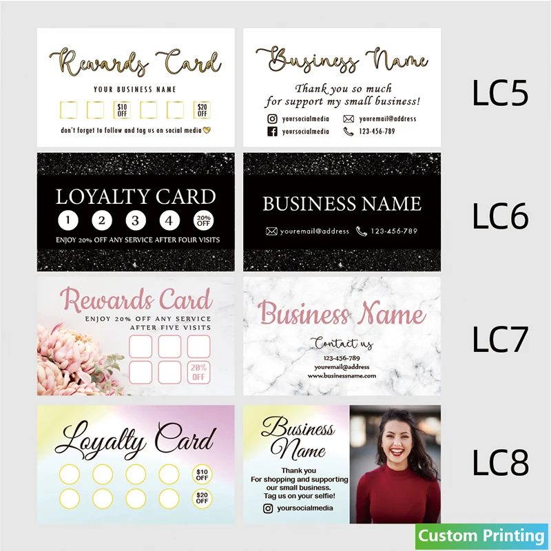 Free Shipping Design Custom Loyalty Card  100 PCS Reward Card Paper Card Business Card 54x90mm Thank You Card For Small Business