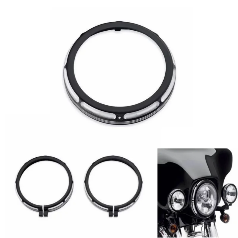 Motorcycle Black 7 Cracked headlight Trim ring /4.5 Headlight Auxiliary lights apply for Harley Touring Street Glide Road King