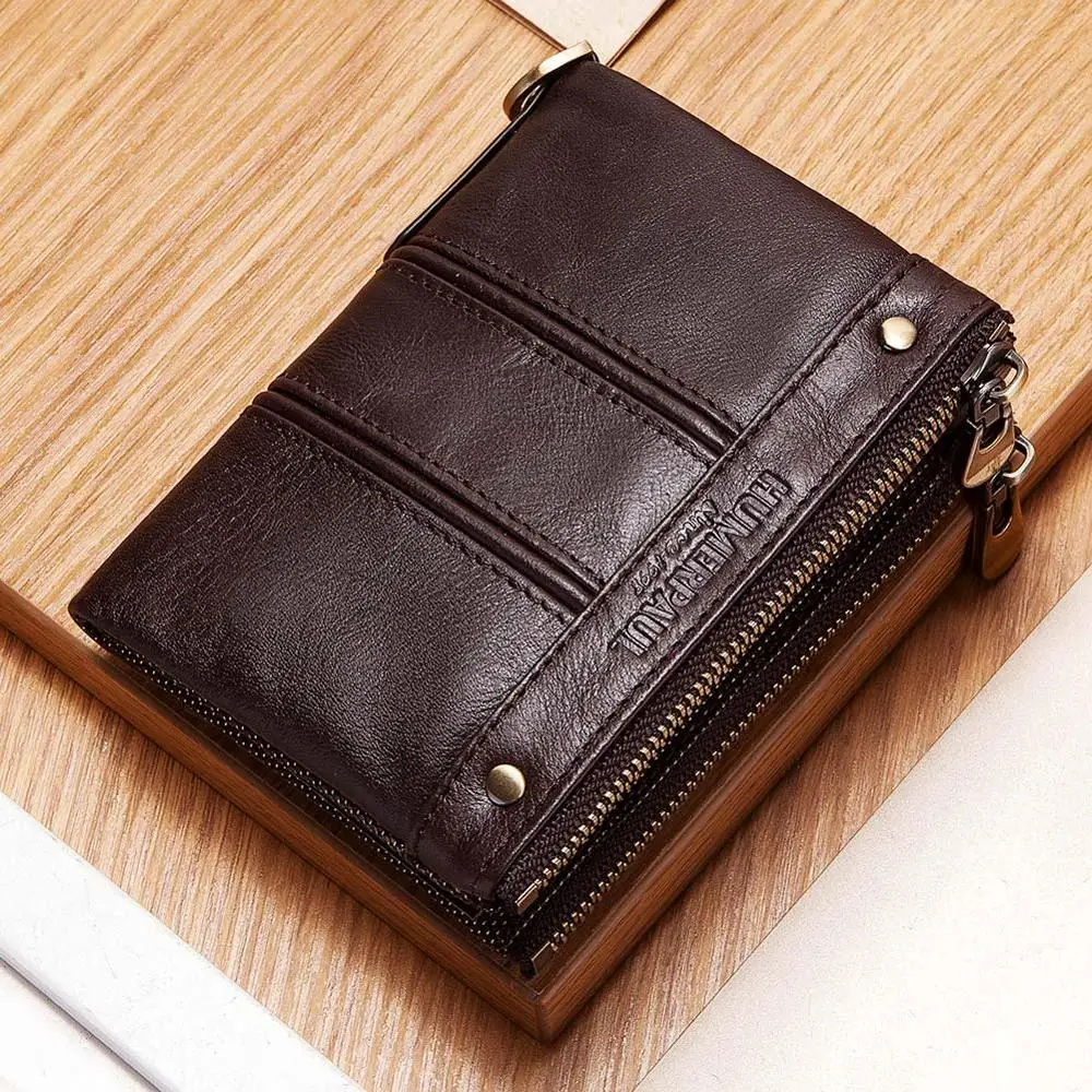 HUMERPAUL Men Wallet Genuine Leather Luxury Design Zipper Coin Pocket Short Male Purse Card Holder Rfid Money Bag Man Purses