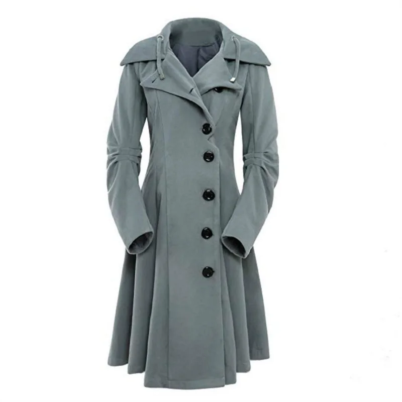 Plus Size S-7XL Fashion Women Tops Long Medieval Trench Coat Women Winter Black Gothic Coat Elegant Women Coat Vintage Female