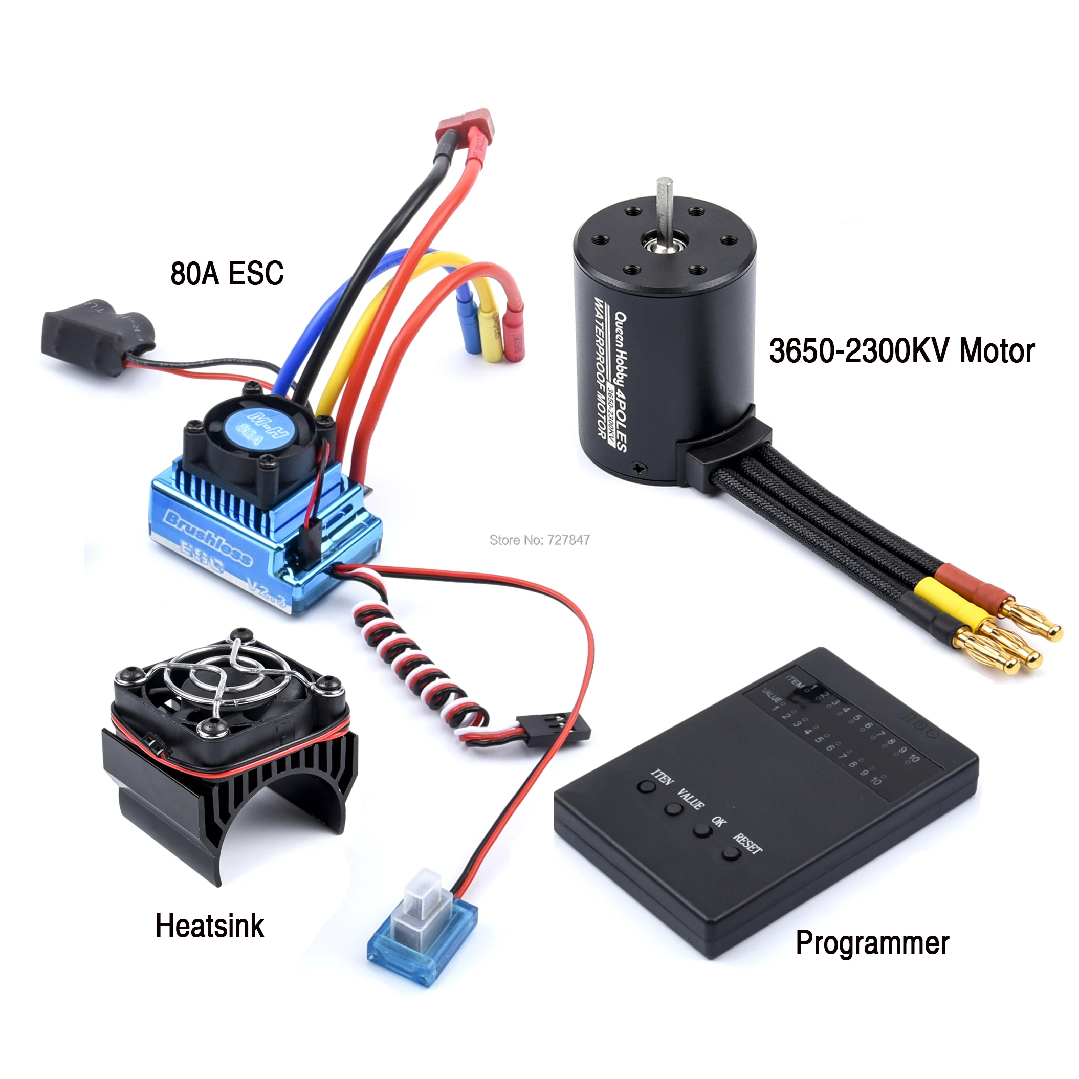 3650 2300KV Brushless Motor & 45A 60A 80A 120A ESC with Program Car Combo for 1:10 RC Car RC Boat Part