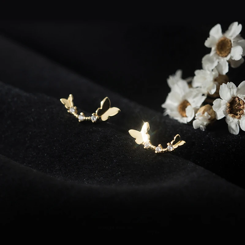 

MloveAcc 925 Sterling Silver Stud Earrings for Women Korean Earrings Small Gold Butterfly Earrings Silver 925 Jewelry Stylish