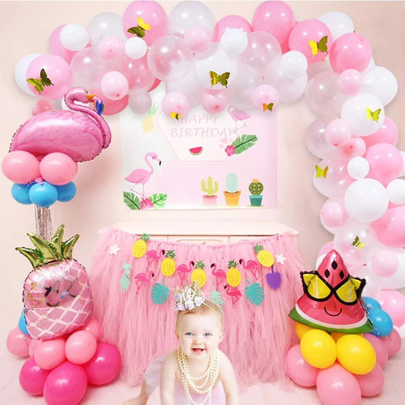 100pcs Birthday Party Baby Shower Wedding Anniversary Celebration Balloons Decoration White Pink Garland Arch Kit Butterfly