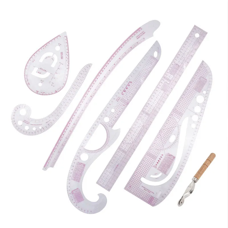 

7Pcs/Set Ruler Tailor Measuring Kit Clear Sewing Drawing Ruler Yardstick Sleeve Arm French Curve Set Cutting Ruler Paddle Whee