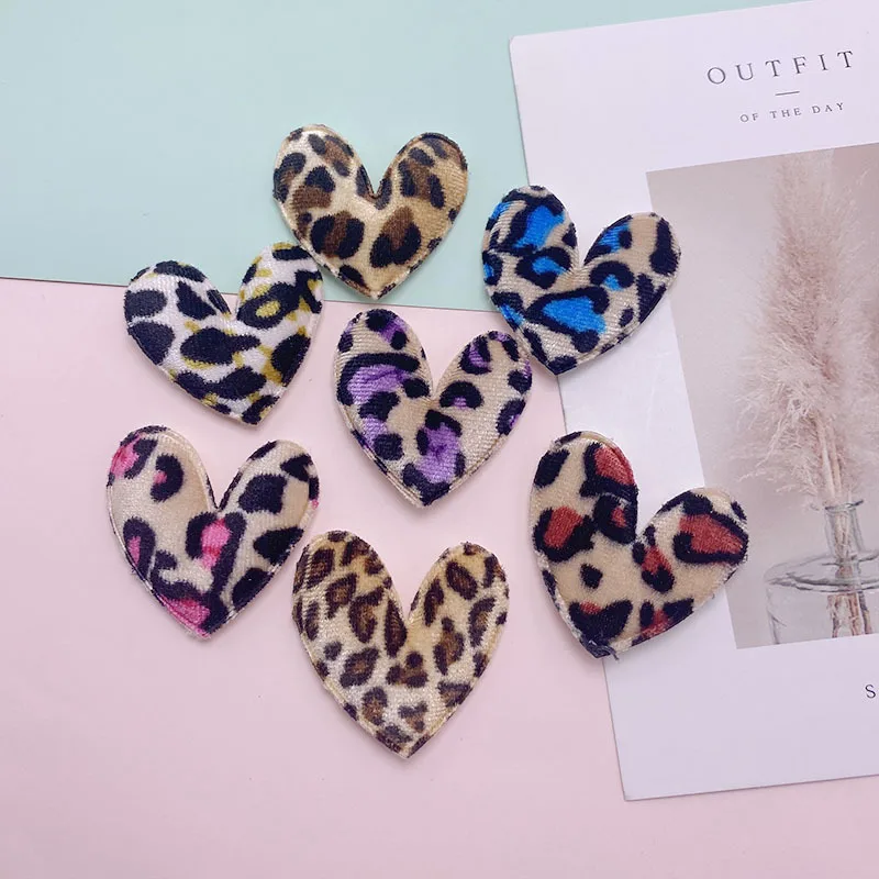 35Pcs/Lot 4.5*5CM Felt Leopard Heart Padded Applique For Clothes Hat Sewing Supplies DIY Hair Clip Accessories Patches