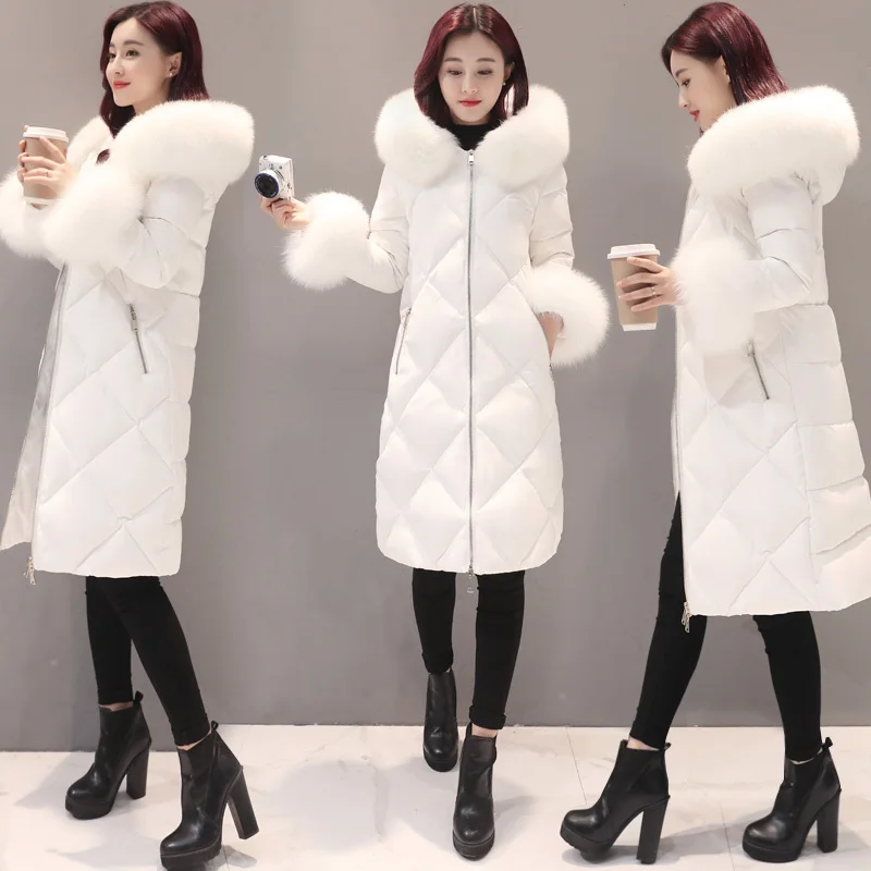 Winter Female Duck Down Jacket Large Fox Fur Hooded Thick Warm Women's Down Jacket Fashion Ladies Long Coat Hiver LW1449