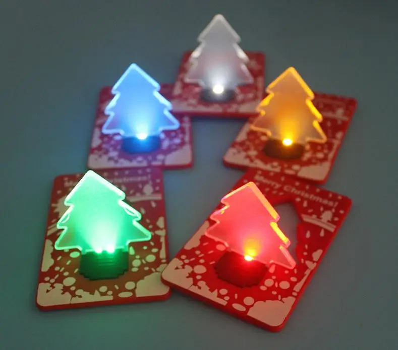 Led Credit Card Light Lamp Bulb Christmas Tree Night Lights Pocket Folding Christmas Tree Shape Led Light for Holiday Wholesale