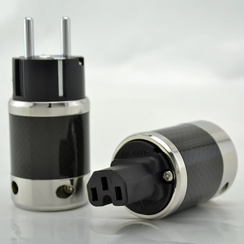 Paar rhodinierte Hi-End-Wechselstromkabel aus Kohlefaser, IEC-Buchse, Hifi, 2-polig, EU-EUR, Schuko-Netzsteckdose