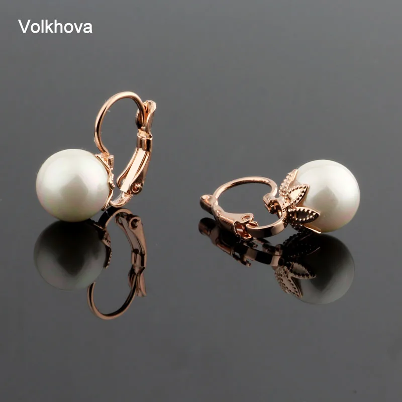 New Fashion Trendy Rose Gold Color 10mm Pearl Earrings For Women Office Style White Simulated Pearl Earrings Jewelry