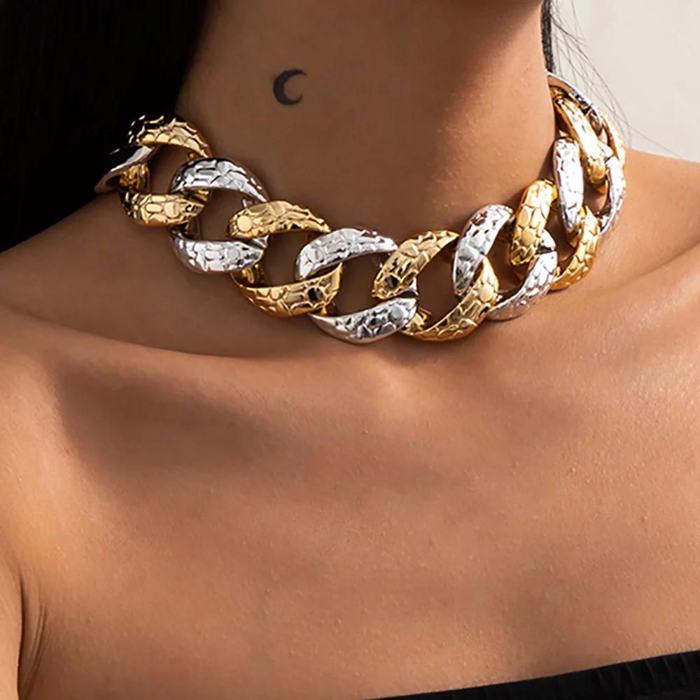 Punk Exaggerated Large CCB Chain Necklace Women Retro Gothic Steam Chunky Thick Clavicle Necklaces Fashion Glamour Girl Jewelry