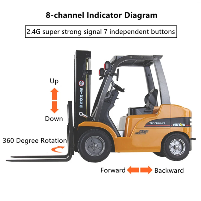 1:10 8-CH รีโมทคอนโทรลรถยกรถบรรทุกหมุน 360 องศา 100M ควบคุม 30 นาทีเวลาเที่ยวบินจําลองโลหะผสม Made RC ของเล่น