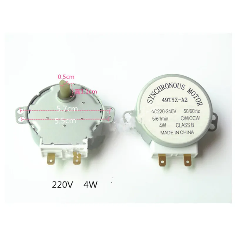 49TYZ-A2 Shaft Diameter 7mm x 11mm AC 220V-240V 4W 4RPM Turntable Synchronous Motor Microwave Oven 65mm x 60mm x 27mm (L*W*T)