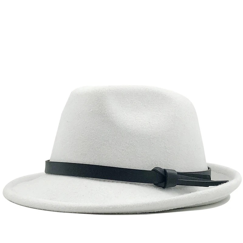 NEW winter white Men Jazz Cap Gentleman Fedoras Wool Homburg Male Classical Narrow Brim Ribbon Jazz Hat Adjustable Top Hat