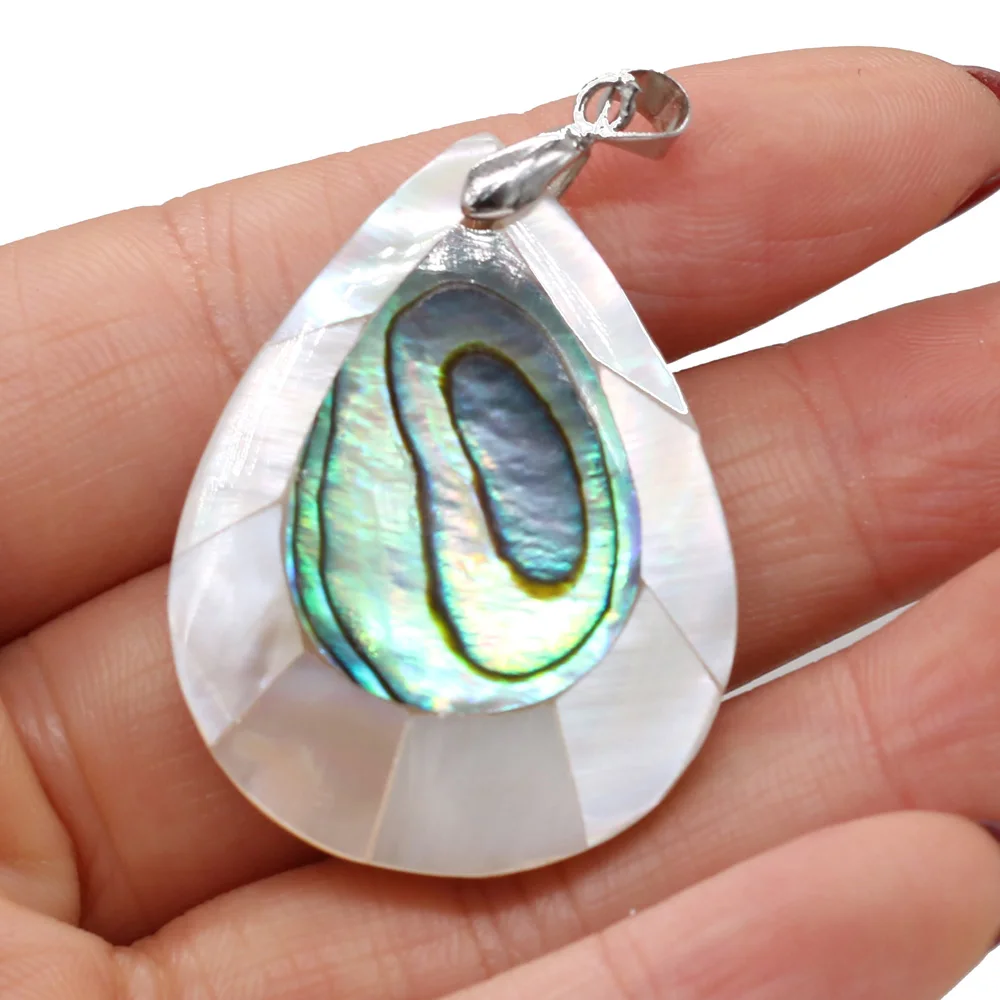 Natural Shell Pendant Mother of Pearl Splicing Abalone Shell Exquisite charms For jewelry making DIY Necklace accessories50X30mm