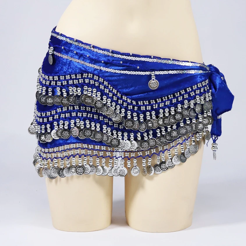 Silver/ Gold Coins Belly Dance Clothing Accessories Class Wear Hip Scarf 248 Coins Rectangle Belt Velvet Hips Scarf