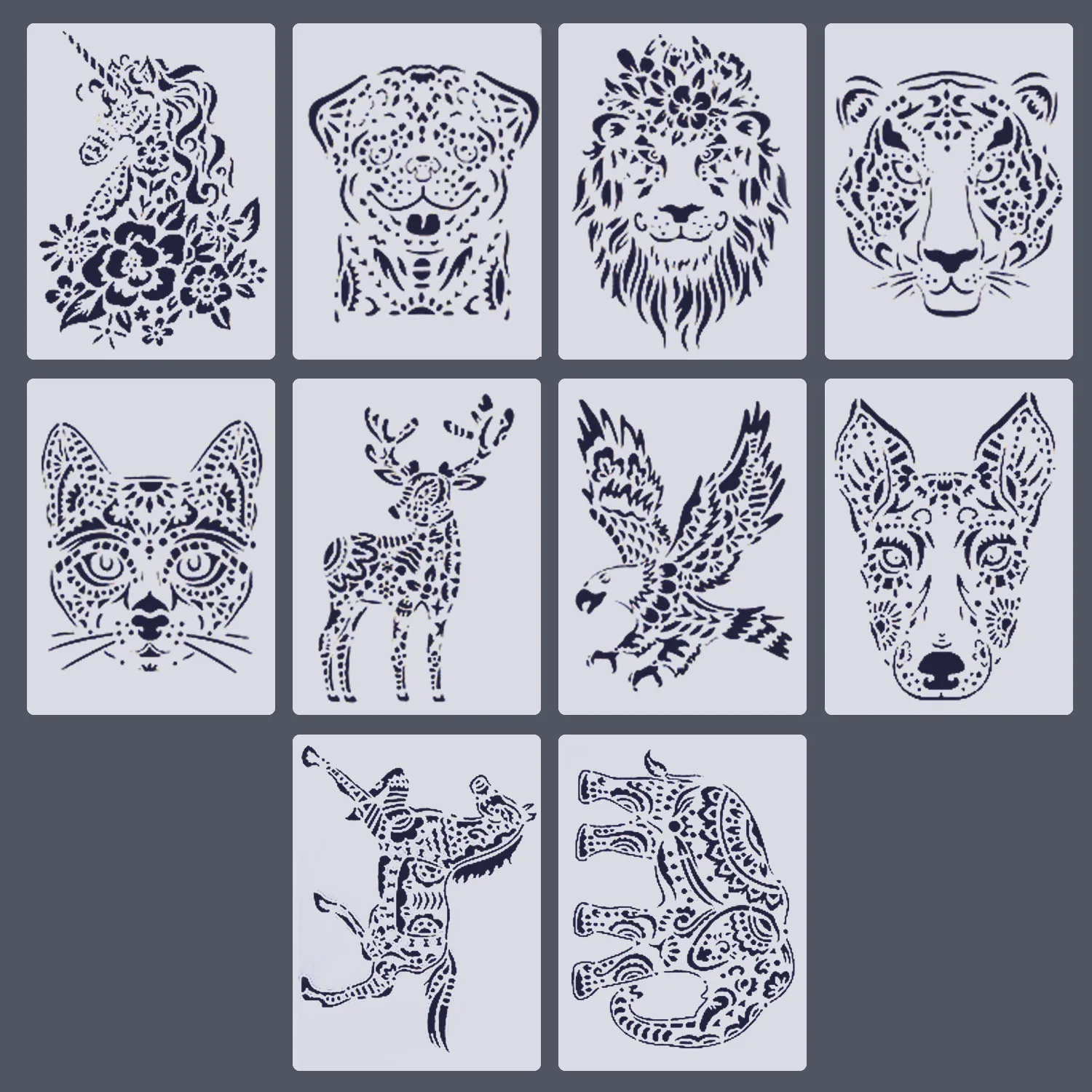 10 Sheet Animal Stencils Drawing Painting Templates for Children DIY Scratching Art Craft Scrapbook Projects Educational Toys