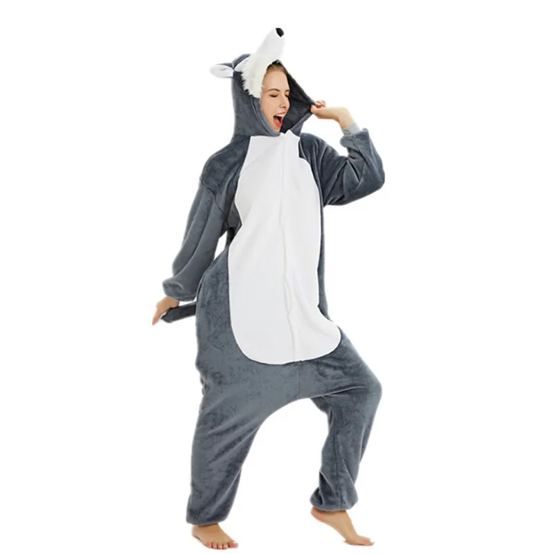 

Grey Wolf Kigurumi for Adult Cartoon Homewear Animal Cosplay Costume Onesies Pajamas Jumpsuit Hoodies for Halloween