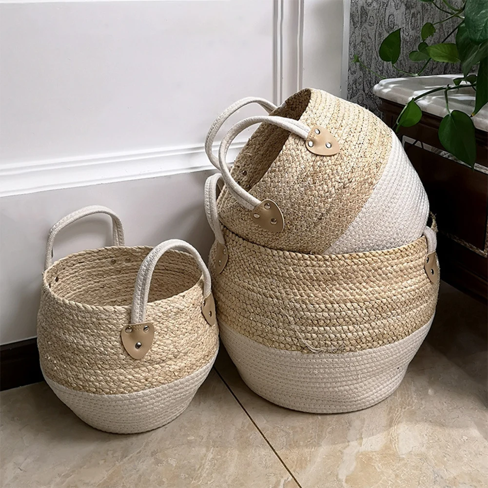 Durable Woven Storage Basket Desktop Storage Box Snack Toy Straw Storage Box with handle cesta mimbre decoracion #CW