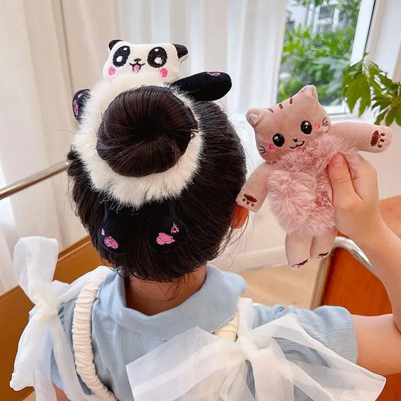 Scrunchies para el cabello de dibujos animados para mujeres y niñas, cintas elásticas de felpa para el cabello, coleta dulce, Panda, gato, conejo,