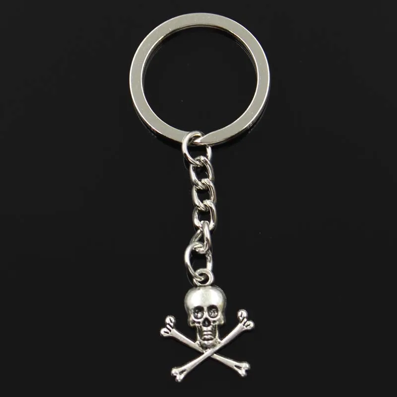 Fashion Keychain 24x19mm Skull Skeleton Bone Dangerous Sign Silver Color Pendants DIY Men Jewelry Car Key Chain Ring Gift