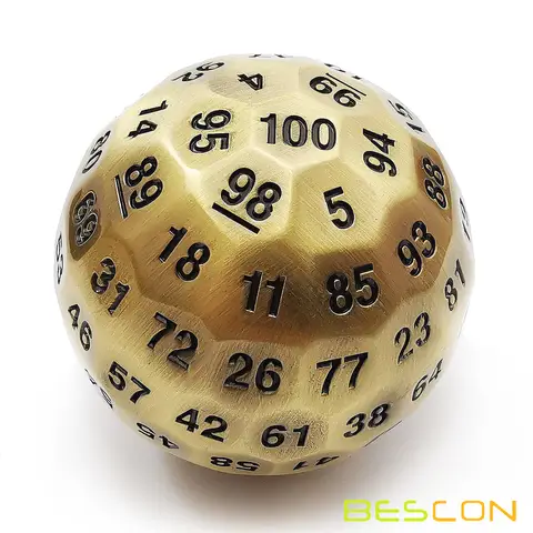 Bescon 단단한 금속 100 측면 주사위, 게임 주사위 D100, 거대한 다면체 금속 100 측면 주사위, 직경 50mm (1.97 인치), 고대 황동