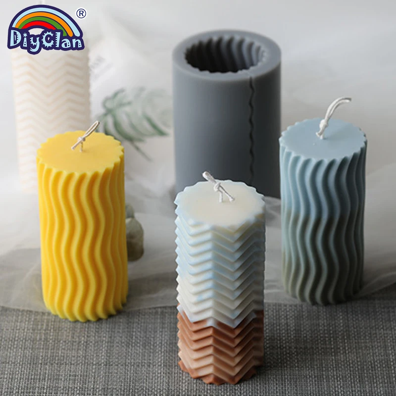 

DIY Molds For Plaster Silicone Aromatherapy Candle Mould Ripple Cylindrical Handmade Soap Mold Baking Tools Wedding Decoration