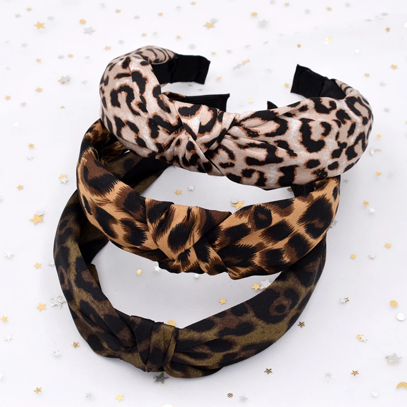 Leopard Pattern Snake Animal Print Wide Headband Cross Knotted Head Hoop Fashion Women Girls Stretch Hair Bands Hair Accessories