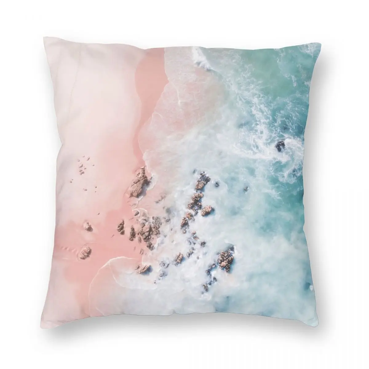 Sea Bliss Aerial Pink Beach Ocean Square Pillowcase Polyester Linen Velvet Pattern Zip Decor Home Cushion Cover 18