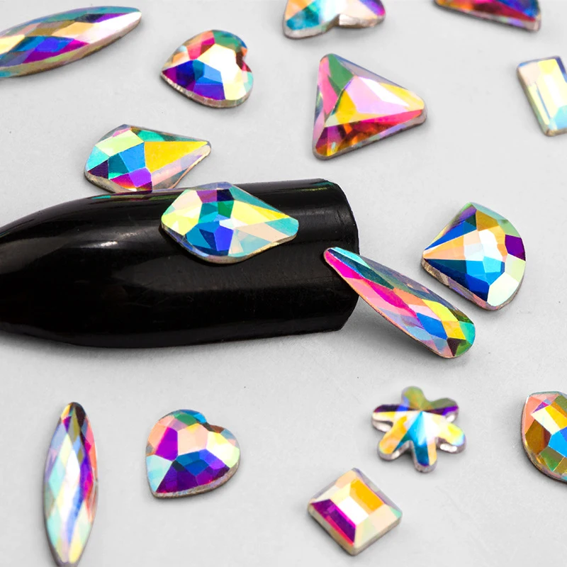 20 pieces/pack of nail art rhinestones flat slender teardrop rectangular glass flame 3D colored stones for nail decoration