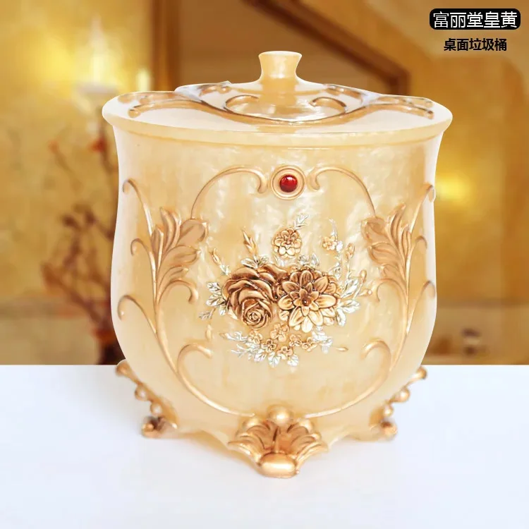 Home Mini desktop home bin lovely palace rose yellow small trash can resin with cover nut barrel