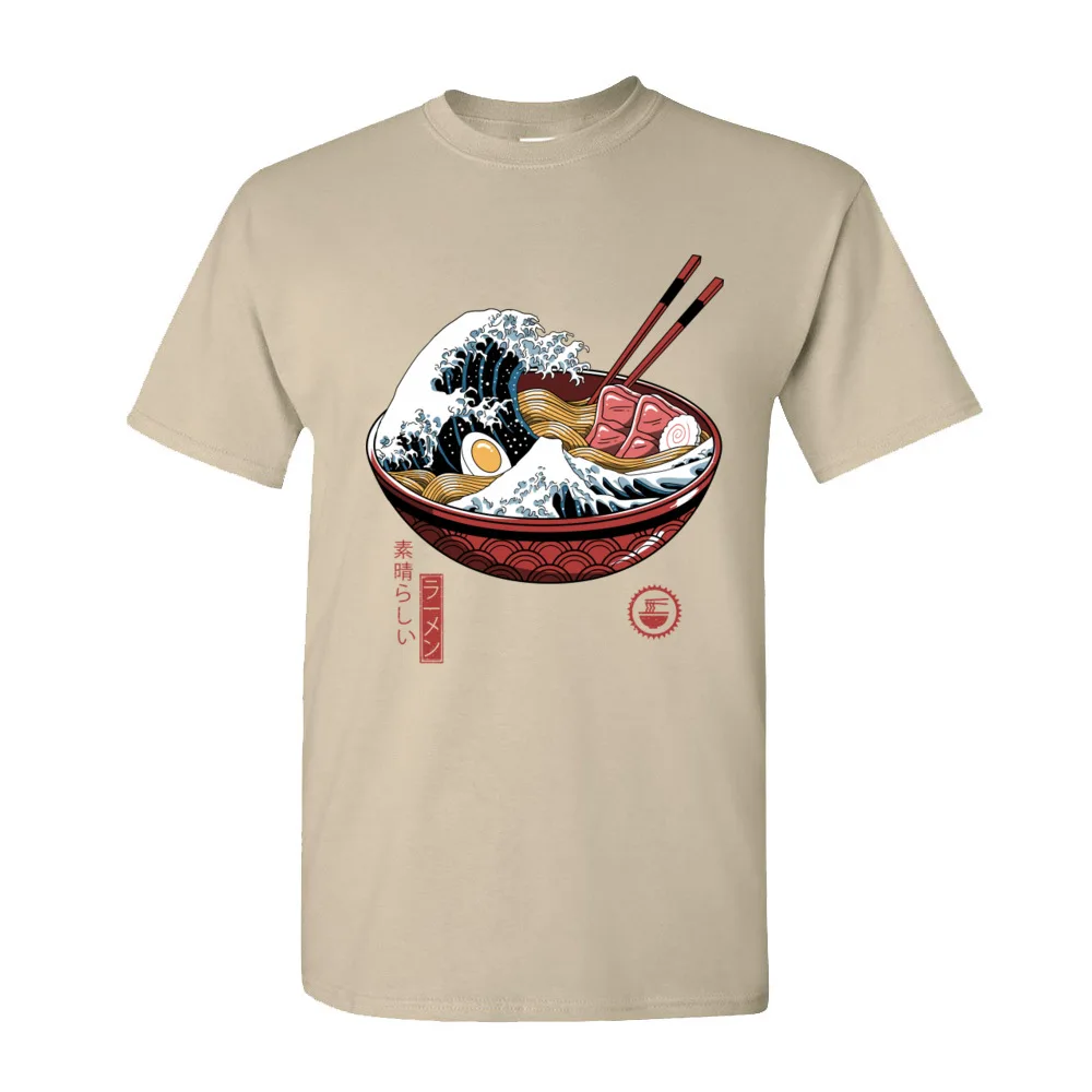 Printing Great Ramen Wave White Tops T-Shirt for Men Classic Japan Style Crewneck 100% Cotton Short Sleeve T Shirt Noodle Tees