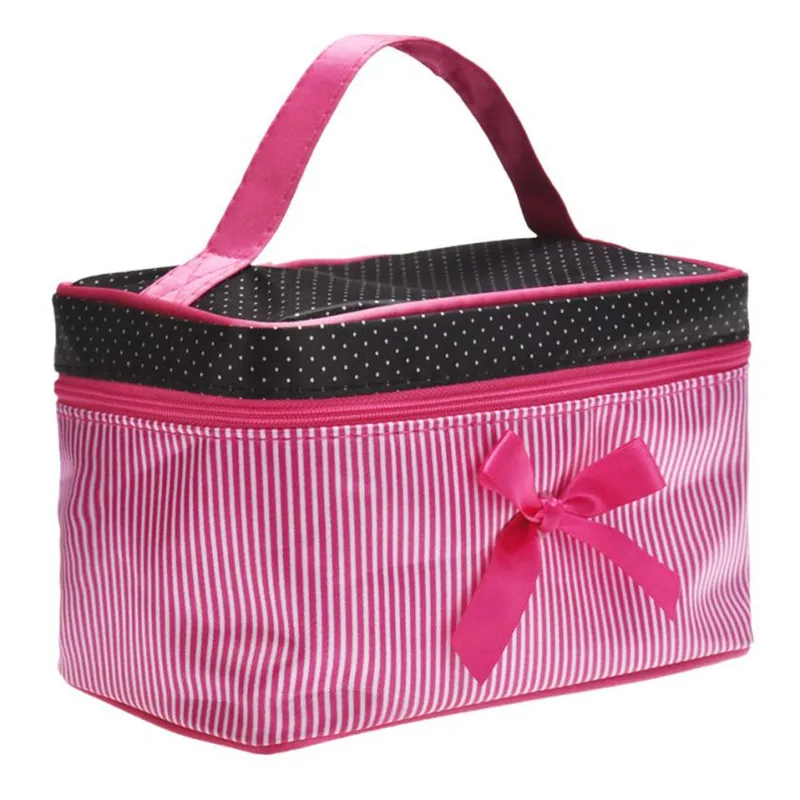 Designer Cosmetic Bags Women Bag Square Bow Stripe Dot Organizer Travel Makeup Bag Makeup Case Box Necessaries Women