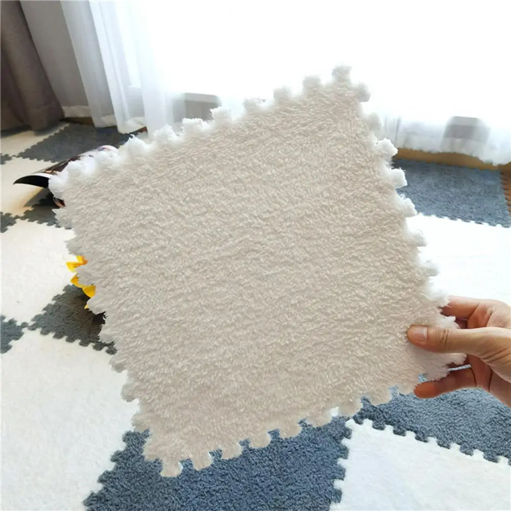 10Pcs/Set Puzzle Floor Mat Carpet Shaggy Easy Installation Decorative Square Fluffy Carpet Tiles Plush Area Rug for Parlor