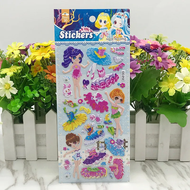 10Pcs/lot DIY Cute Princess Dress up 3D Sticker For Diary Phone Laptop Book Cartoon Kids Kawaii Bubble Beauty Stickers Girl Toys