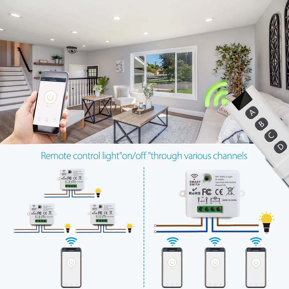 Smart Home Mini Wifi Rf Swtich Timer switch 220V Tuya Smart Life Interruptor and 433mhz Remotes Work with Alexa Google Home