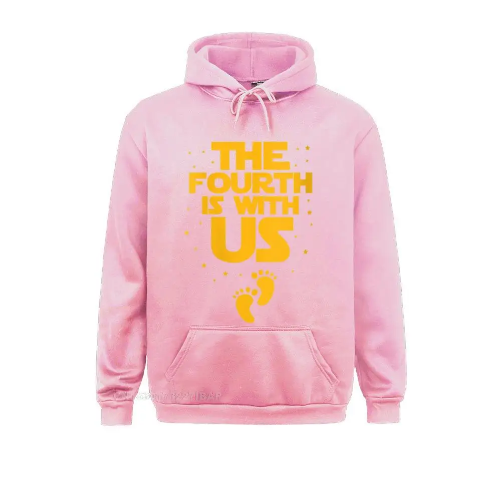 Womens The Fourth Is With Us Pregnancy Funny Baby Footprints O-Neck Hoodie New Men's Sweatshirts Hoodies Printing Hoods