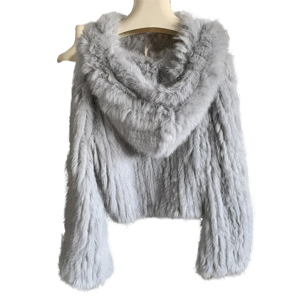 Harppihop knitted Genuine Rabbit fur coat women fashion long rabbit fur jacket Outwear winter fur coat Free shipping