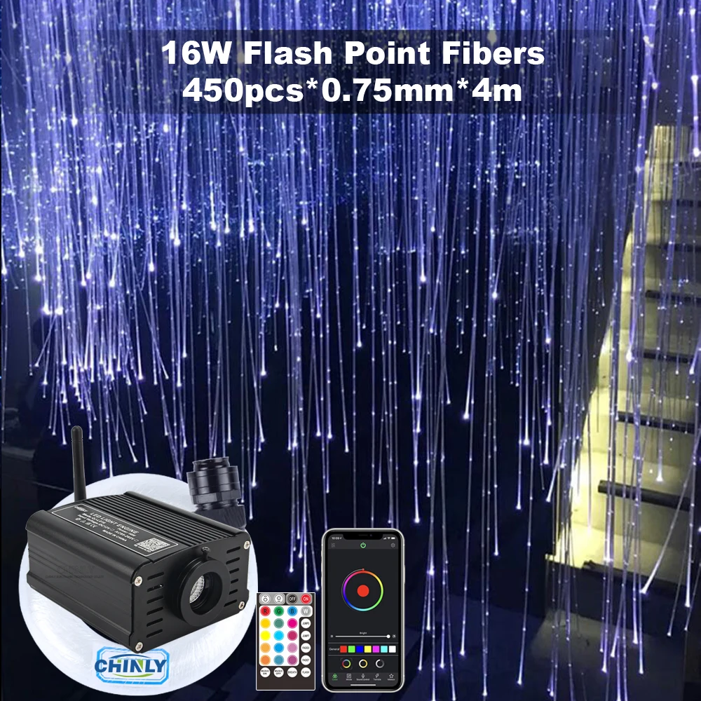 

16W RGBW Fiber Optic Light Bluetooth Control Sparkle Flash Point Fibers 4 Meters 450pcs for Bar Stars Ceiling Lighting Kds Toys